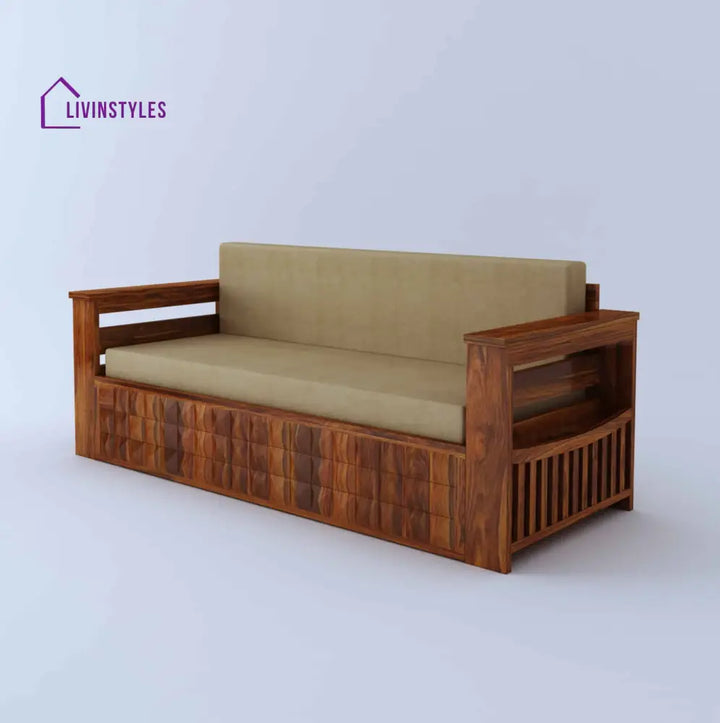 Eliana Solid Sheesham Wood 3 Seater Sofa Cum Bed With Mini Storage and Side Pockets Sofa Cum Bed