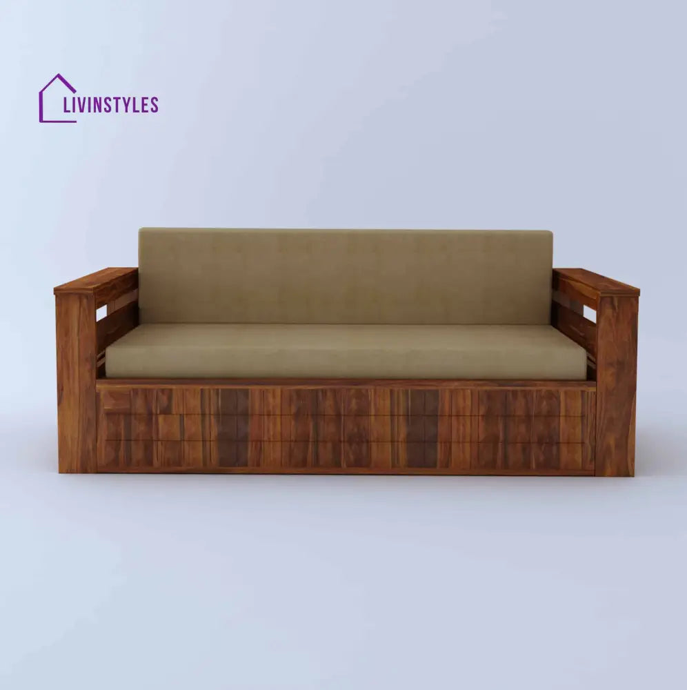 Eliana Solid Sheesham Wood 3 Seater Sofa Cum Bed With Mini Storage and Side Pockets Sofa Cum Bed