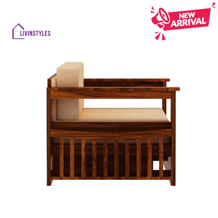Eliana Solid Sheesham Wood 3 Seater Sofa Cum Bed With Side Pockets and Fabric at Back Sofa Cum Bed