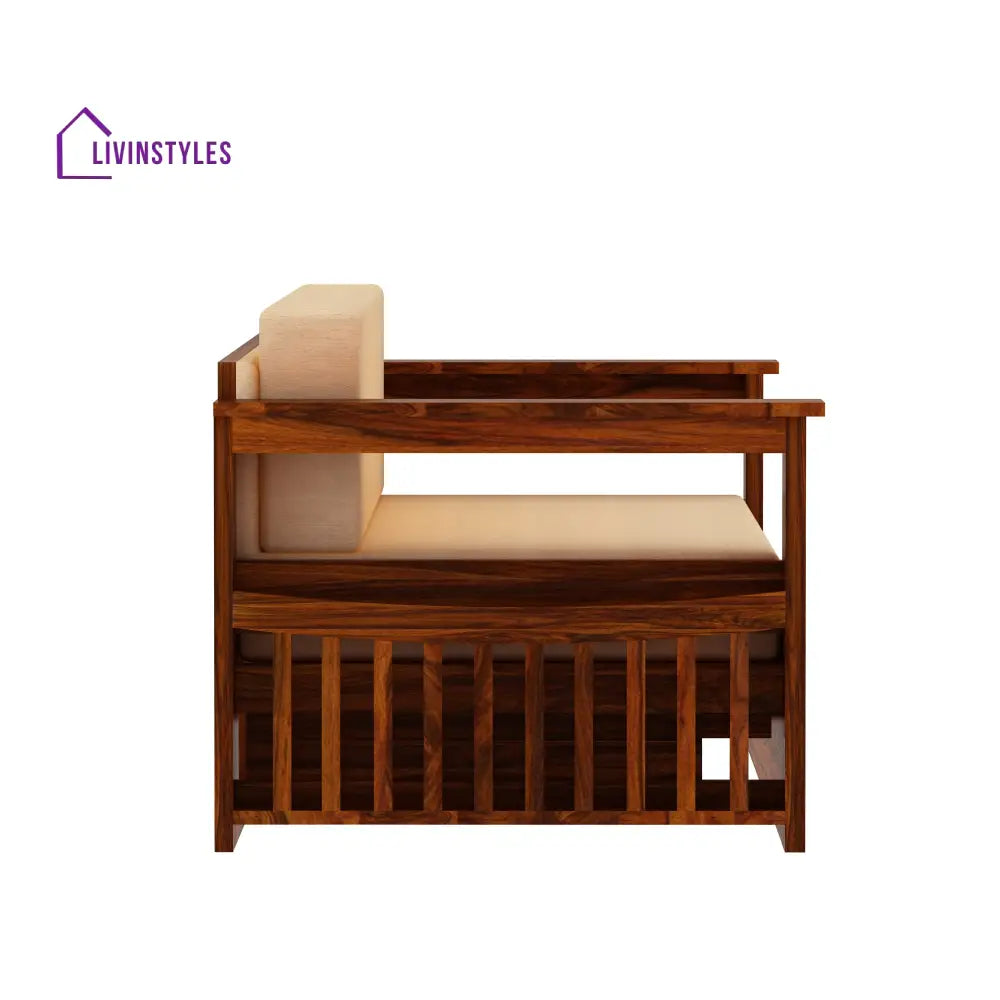Eliana Solid Sheesham Wood 3 Seater Sofa Cum Bed With Side Pockets and Fabric at Back Sofa Cum Bed