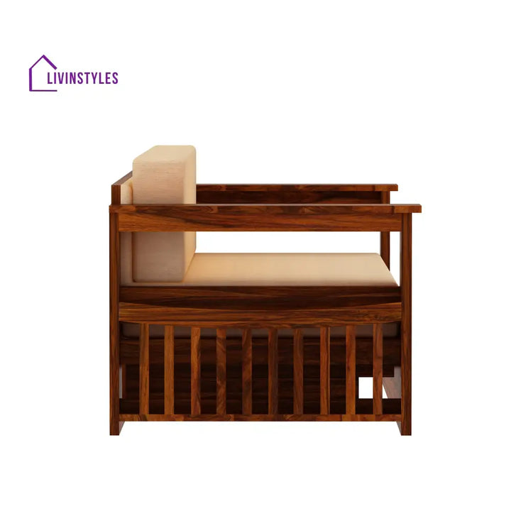 Eliana Solid Sheesham Wood 3 Seater Sofa Cum Bed With Side Pockets and Fabric at Back Sofa Cum Bed