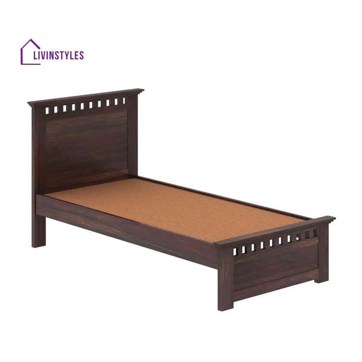 Eliana Solid Sheesham Wood Single Bed Without Storage (Walnut Finish) Bed