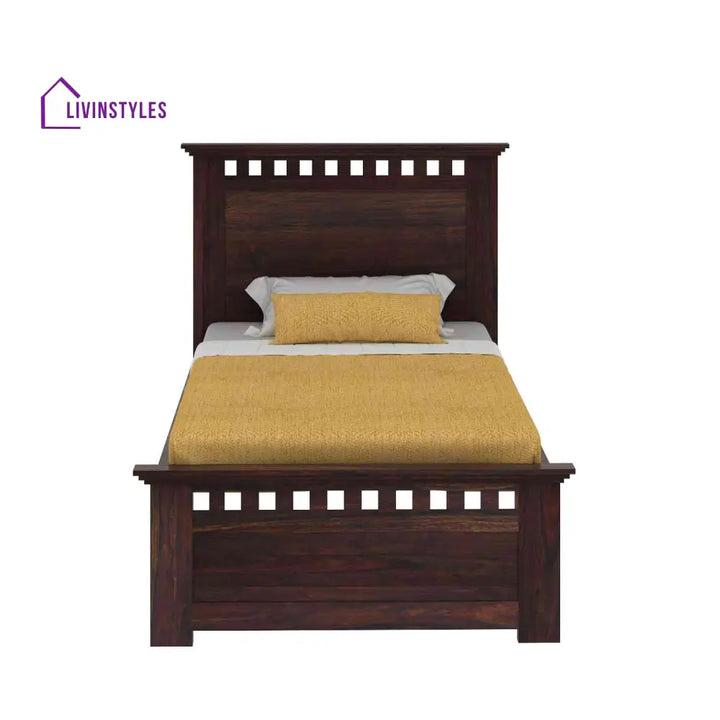 Eliana Solid Sheesham Wood Single Bed Without Storage (Walnut Finish) Bed