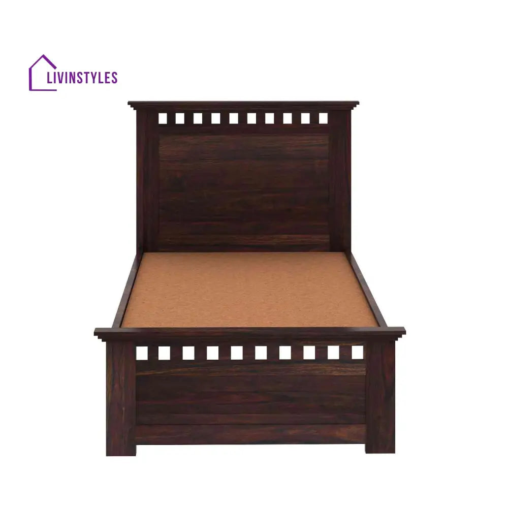 Eliana Solid Sheesham Wood Single Bed Without Storage (Walnut Finish) Bed