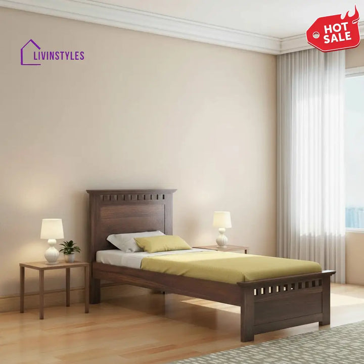 Eliana Solid Sheesham Wood Single Bed Without Storage (Walnut Finish) Bed