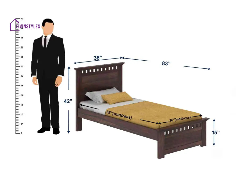 Eliana Solid Sheesham Wood Single Bed Without Storage (Walnut Finish) Bed