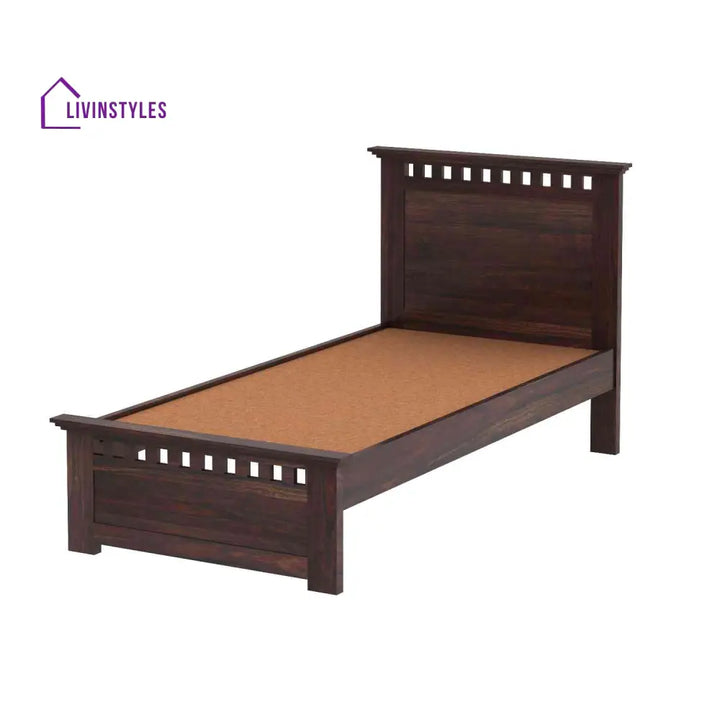 Eliana Solid Sheesham Wood Single Bed Without Storage (Walnut Finish) Bed