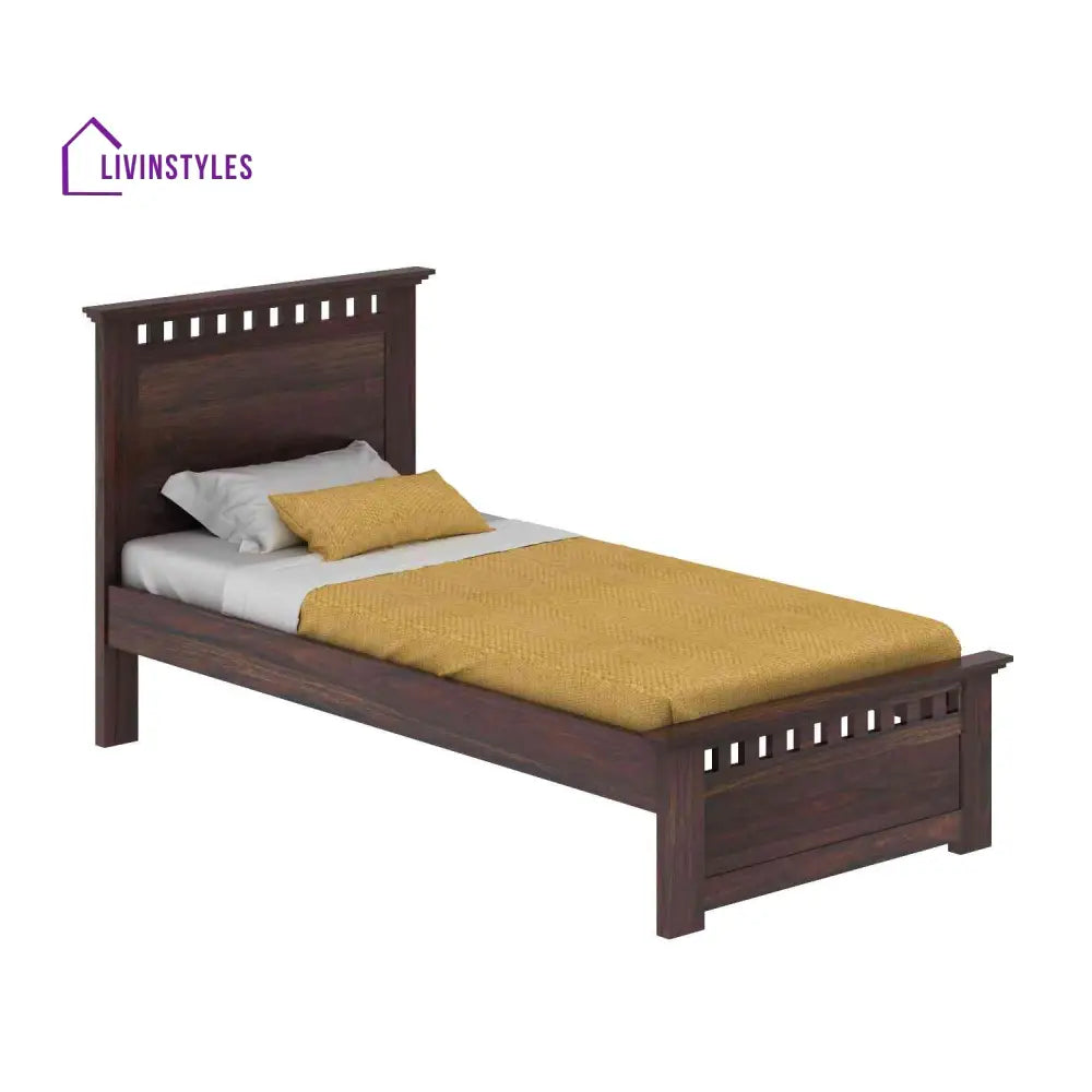 Eliana Solid Sheesham Wood Single Bed Without Storage (Walnut Finish) Bed