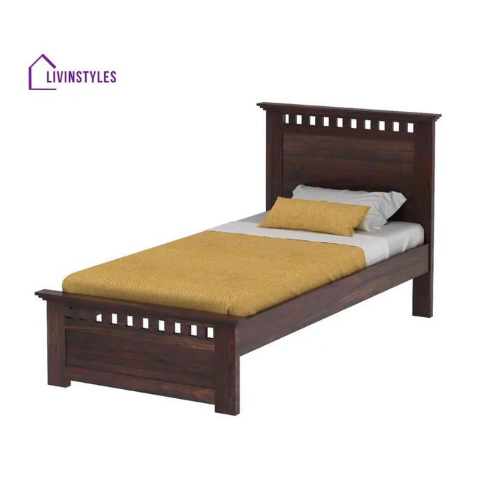 Eliana Solid Sheesham Wood Single Bed Without Storage (Walnut Finish) Bed
