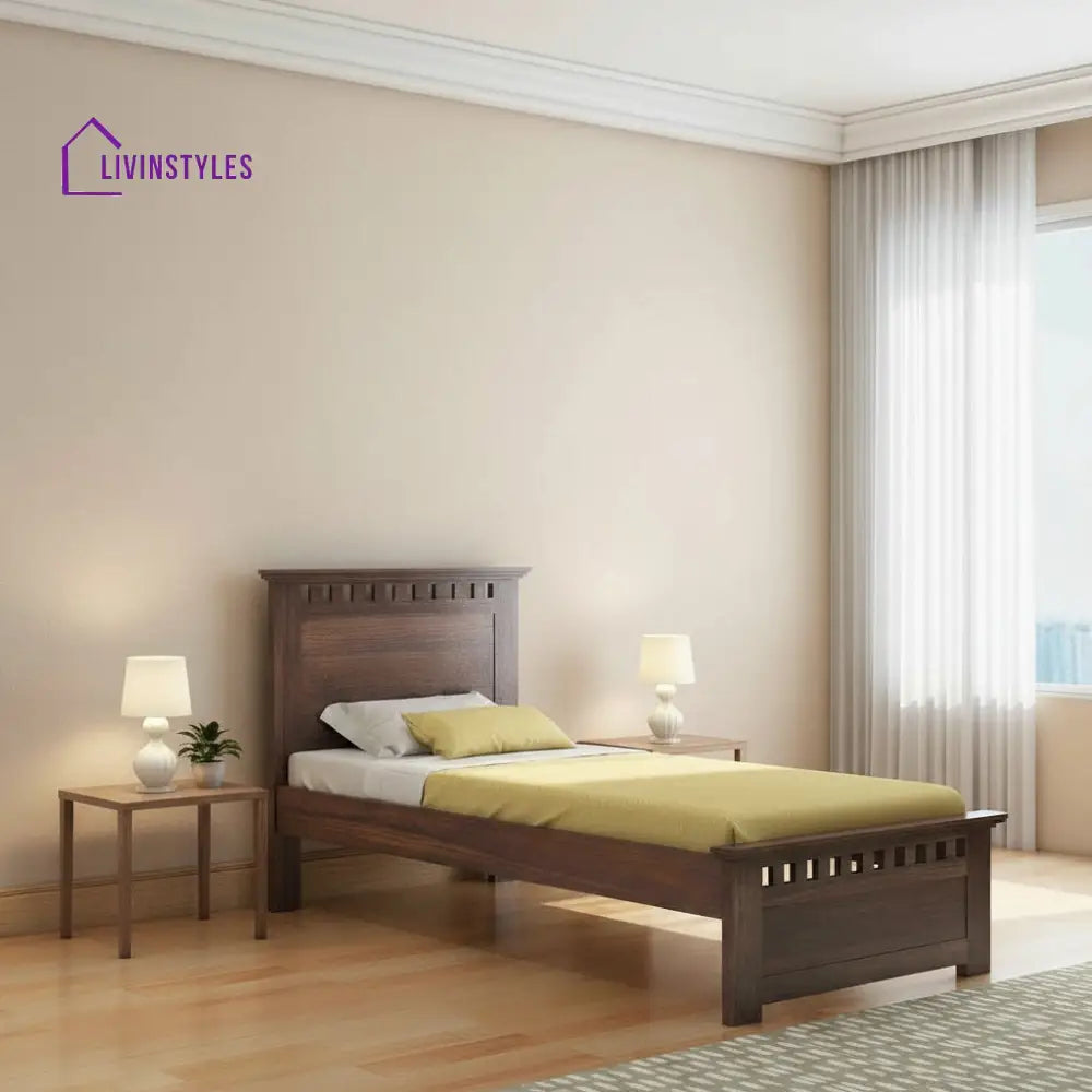 Eliana Solid Sheesham Wood Single Bed Without Storage (Walnut Finish) Bed