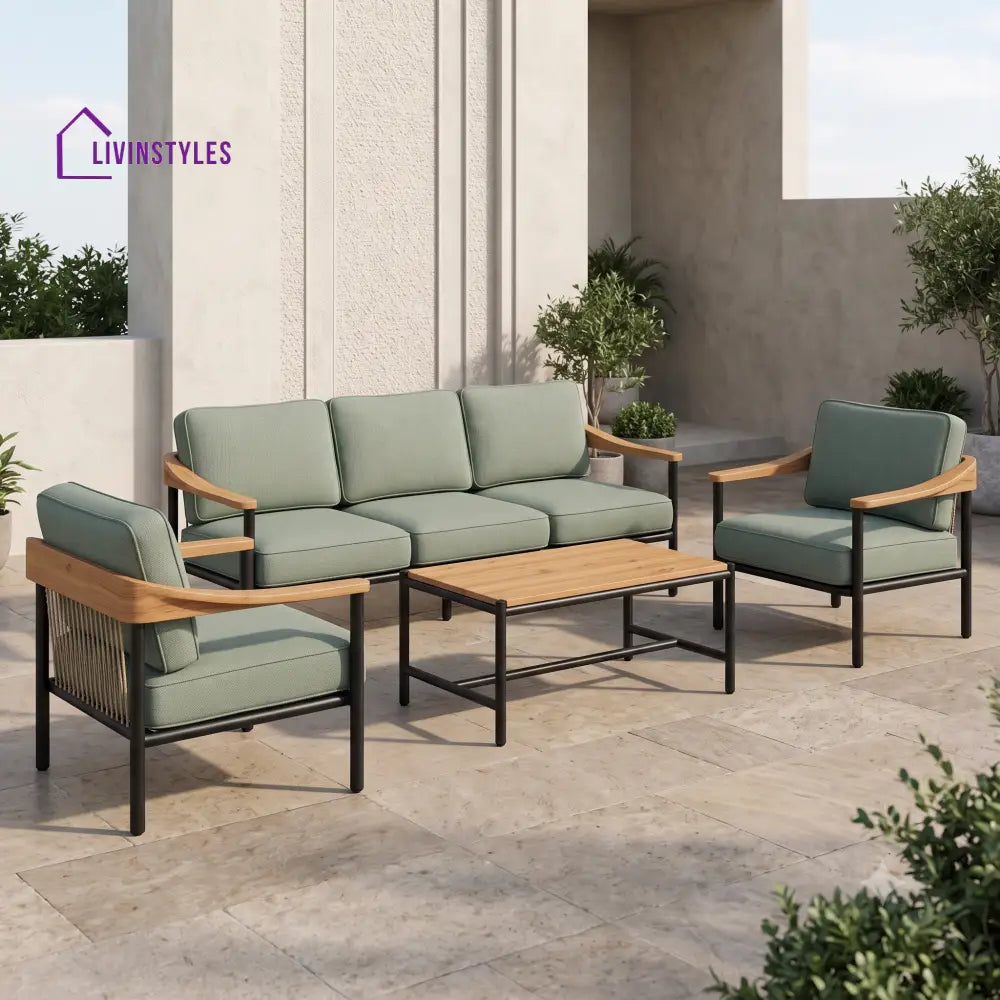 Eliane Metal Frame and Rope Weaving Outdoor Sofa Set 3 + 1 +1 and Coffee Table | Premium Uphostery