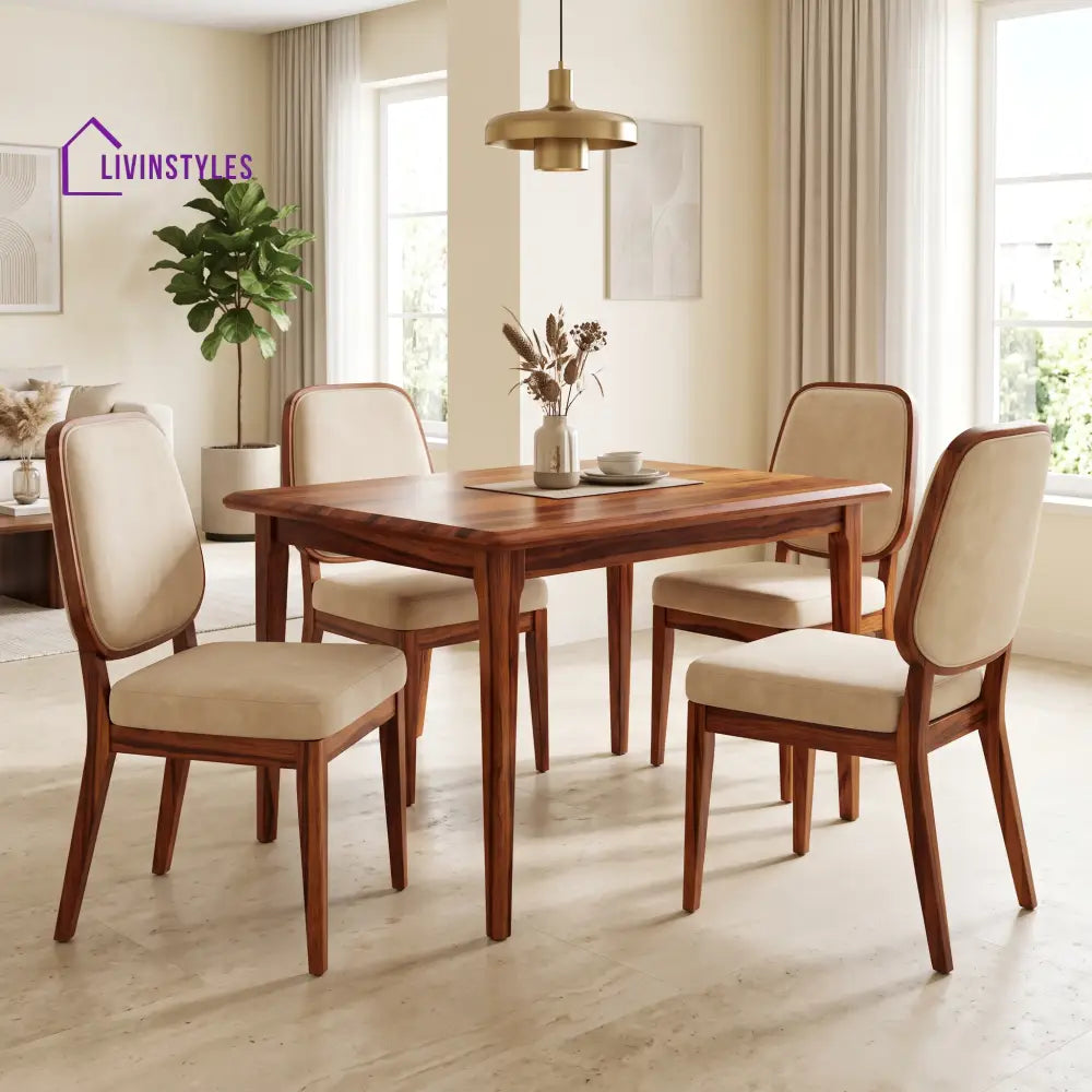 Elias Premium Solid Wood 4 Seater Dining Table Set