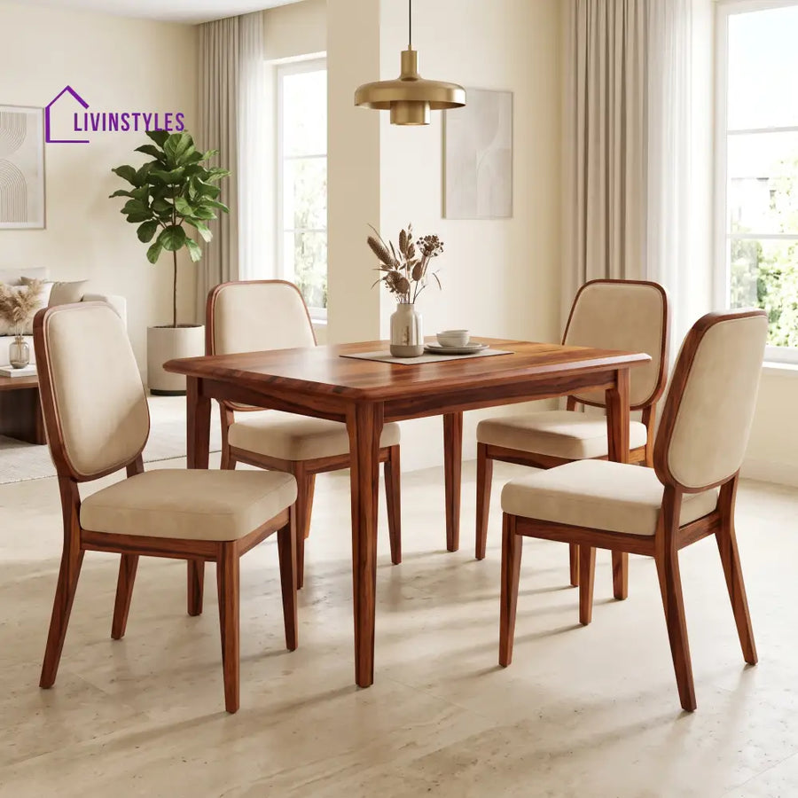 Elias Premium Solid Wood 4 Seater Dining Table Set