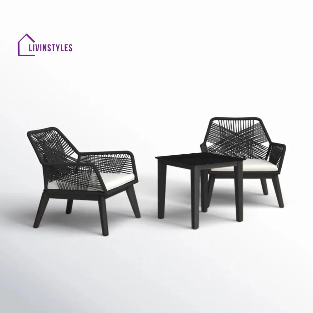Elicia Outdoor Patio Seating Set 2 Chairs and 1 Table Set (Black) Braided & Rope - Coffee Table Sets