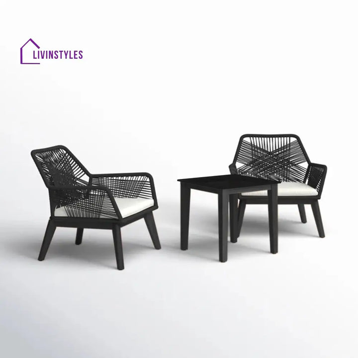 Elicia Outdoor Patio Seating Set 2 Chairs and 1 Table Set (Black) Braided & Rope - Coffee Table Sets