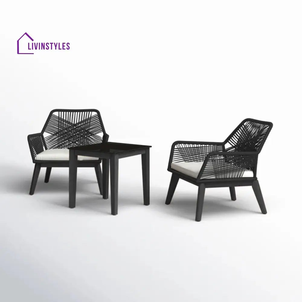 Elicia Outdoor Patio Seating Set 2 Chairs and 1 Table Set (Black) Braided & Rope - Coffee Table Sets