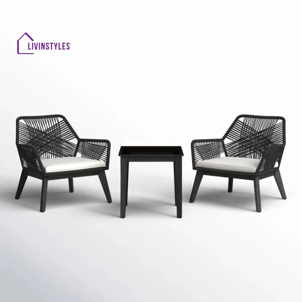 Elicia Outdoor Patio Seating Set 2 Chairs and 1 Table Set (Black) Braided & Rope - Coffee Table Sets