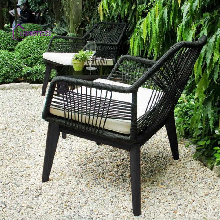 Elicia Outdoor Patio Seating Set 2 Chairs and 1 Table Set (Black) Braided & Rope - Coffee Table Sets