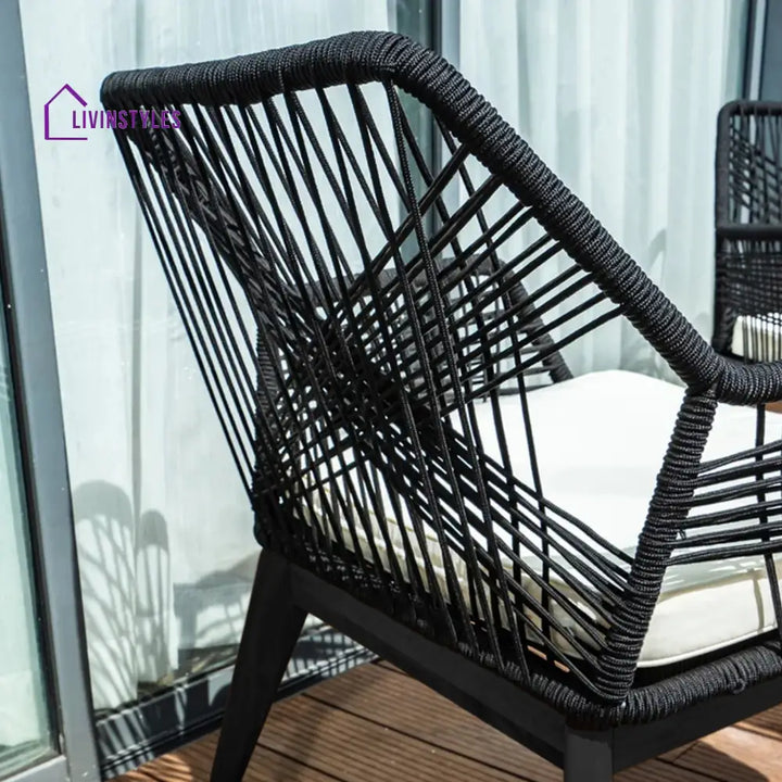 Elicia Outdoor Patio Seating Set 2 Chairs and 1 Table Set (Black) Braided & Rope - Coffee Table Sets