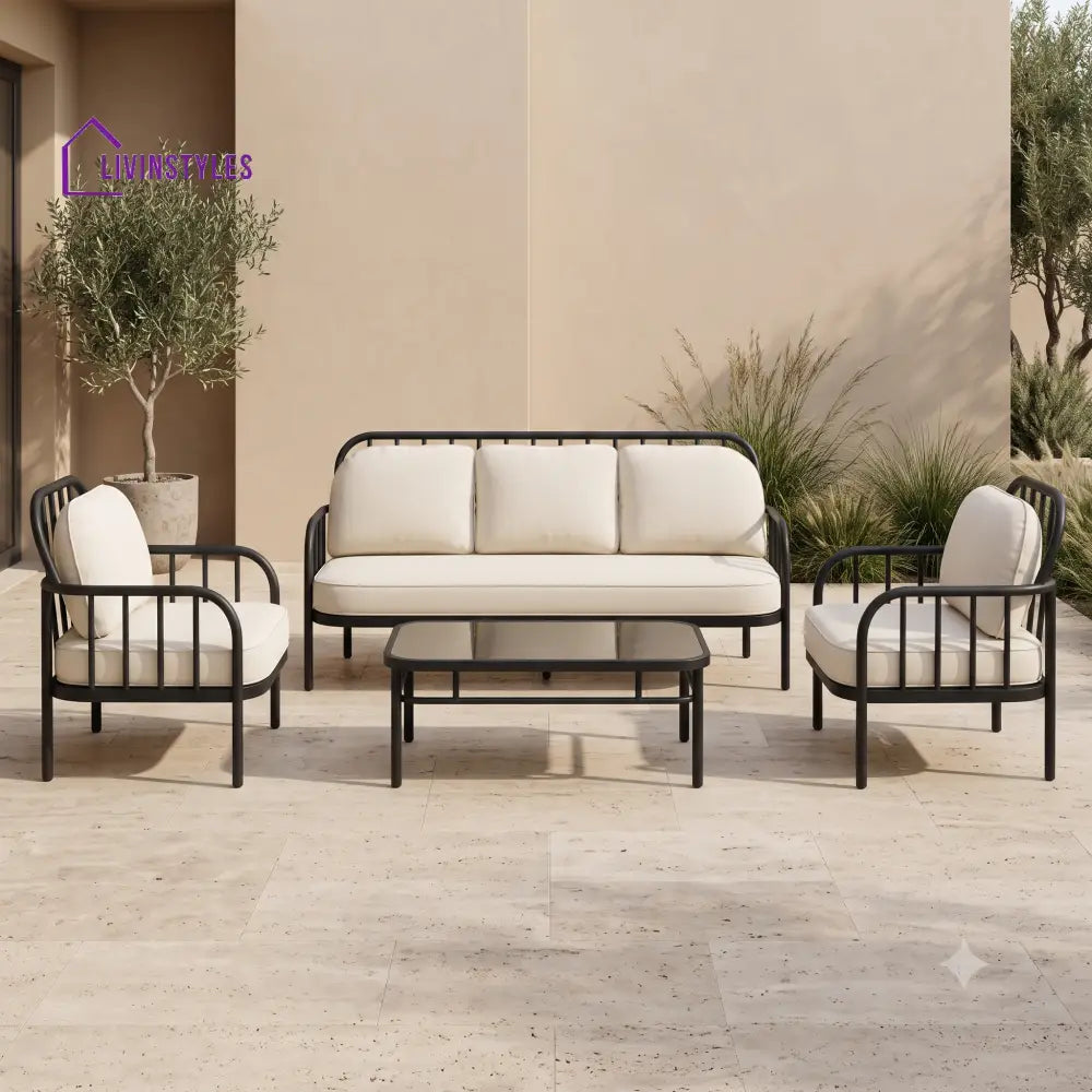 Elina Metal Frame and Rope Weaving Outdoor Sofa Set 3 + 1 +1 and Coffee Table | Premium Uphostery