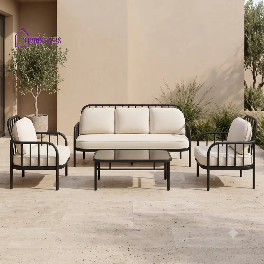 Elina Metal Frame and Rope Weaving Outdoor Sofa Set 3 + 1 +1 and Coffee Table | Premium Uphostery