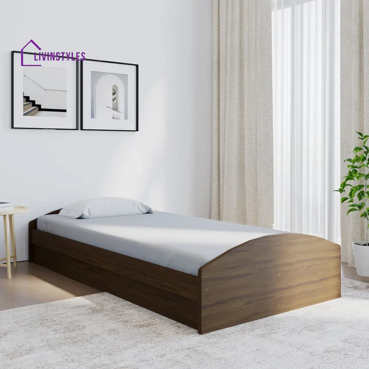 Taras Single Bed With Box Storage (Classic Walnut) Home Furniture