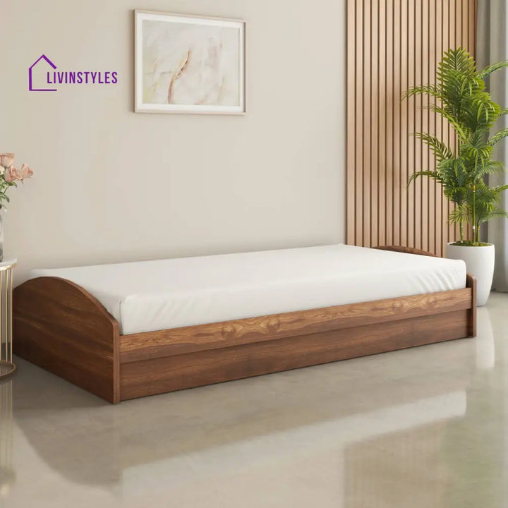 Taras Single Bed With Box Storage (Classic Walnut) Home Furniture