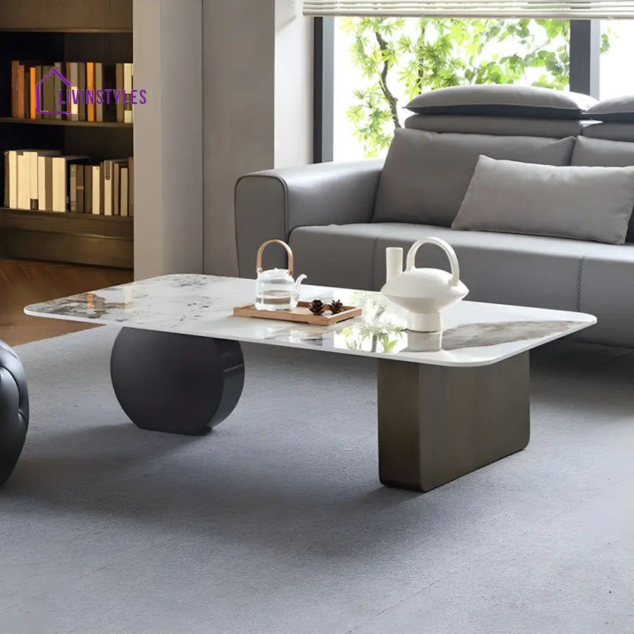 Elina Stainless Steel Frame and Ceramic Marble Top Coffee Table for Living Room