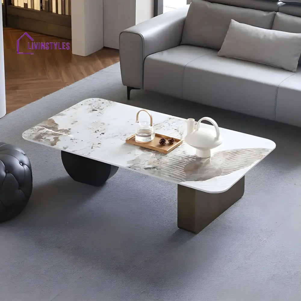 Elina Stainless Steel Frame and Ceramic Marble Top Coffee Table for Living Room