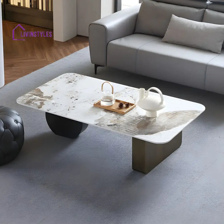 Elina Stainless Steel Frame and Ceramic Marble Top Coffee Table for Living Room