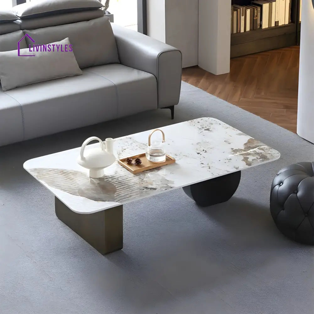 Elina Stainless Steel Frame and Ceramic Marble Top Coffee Table for Living Room