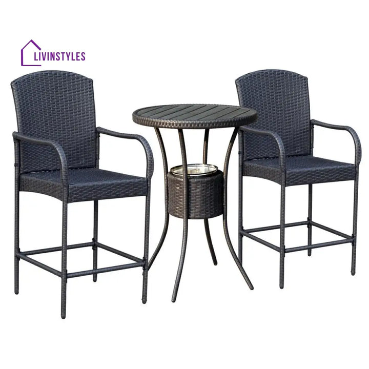 Elisa Outdoor Patio Bar Sets 2 Chairs and 1 Table (Black) - Bar Sets