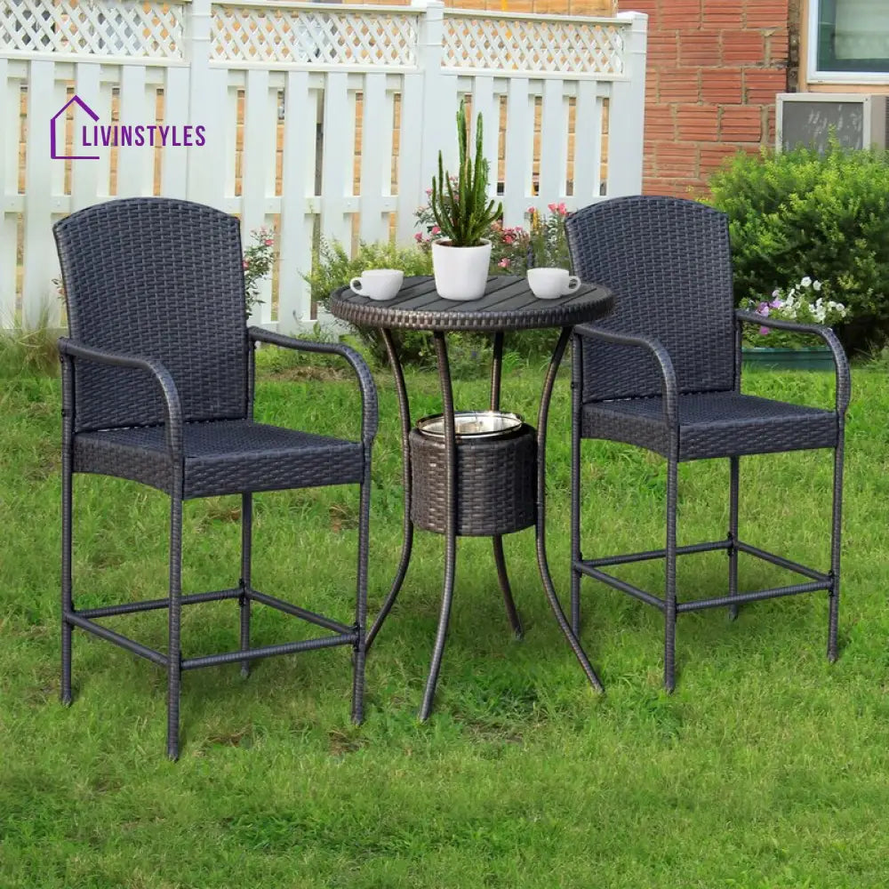 Elisa Outdoor Patio Bar Sets 2 Chairs and 1 Table (Black) - Bar Sets