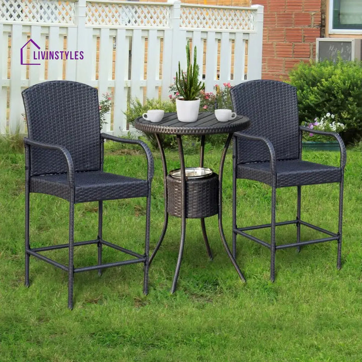 Elisa Outdoor Patio Bar Sets 2 Chairs and 1 Table (Black) - Bar Sets