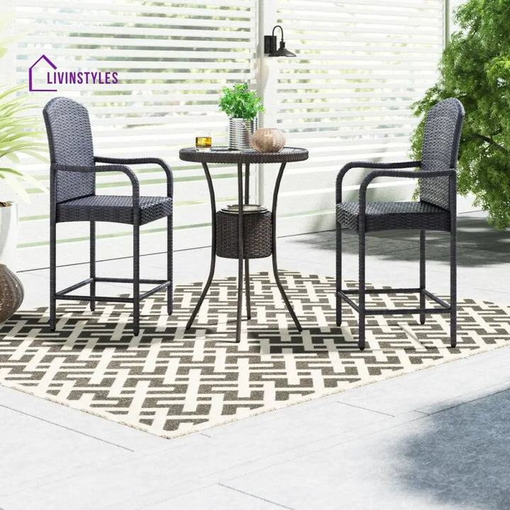 Elisa Outdoor Patio Bar Sets 2 Chairs and 1 Table (Black) - Bar Sets