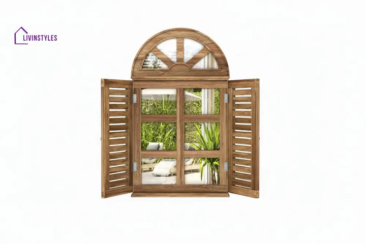 Elisa Wooden Window Frame With Mirror (Natural Finish)