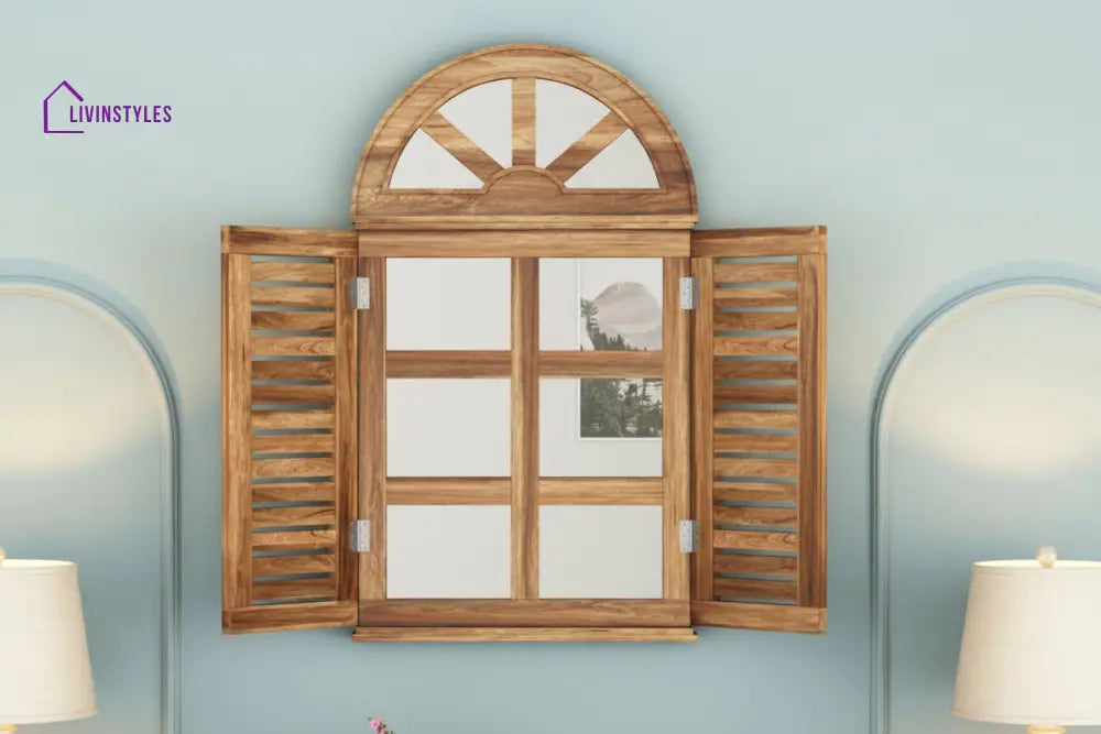 Elisa Wooden Window Frame With Mirror (Natural Finish)