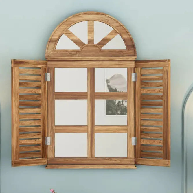 Elisa Wooden Window Frame With Mirror (Natural Finish)