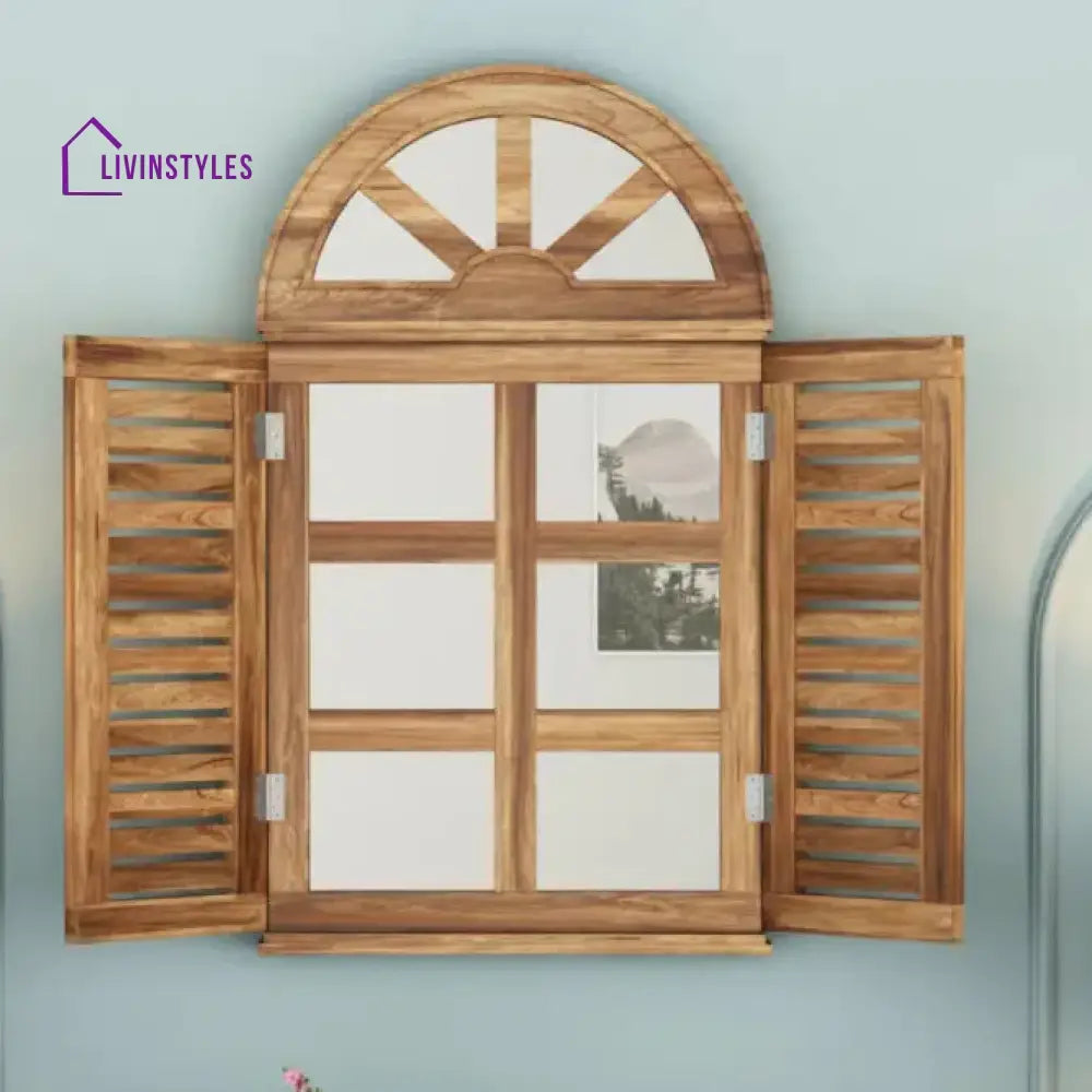 Elisa Wooden Window Frame With Mirror (Natural Finish)
