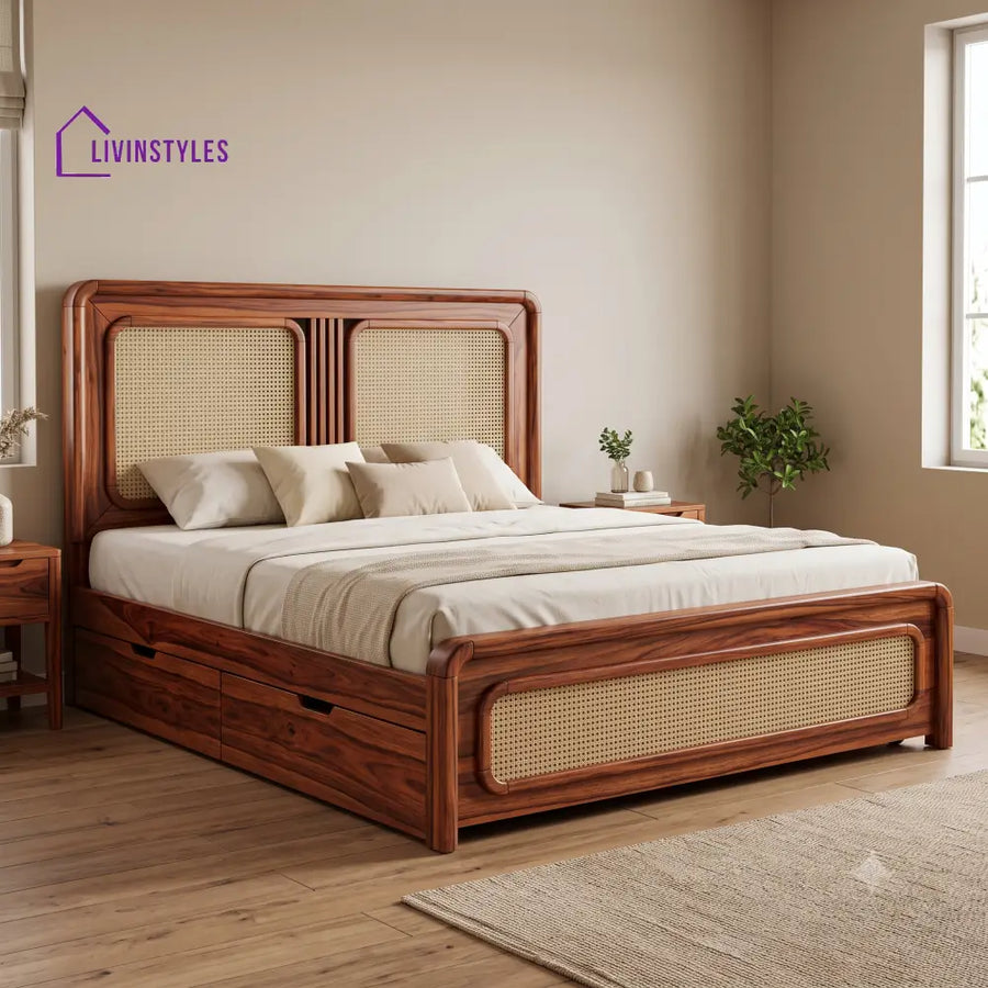 Elise Premium Wooden Bed with Drawer Storage | King Size Bed & Queen Size Bed Online