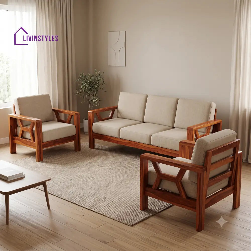 Elise Premium Wooden Sofa Set for Living Room | 3 + 1 + 1 Seater Sheesham Wood Sofa Set