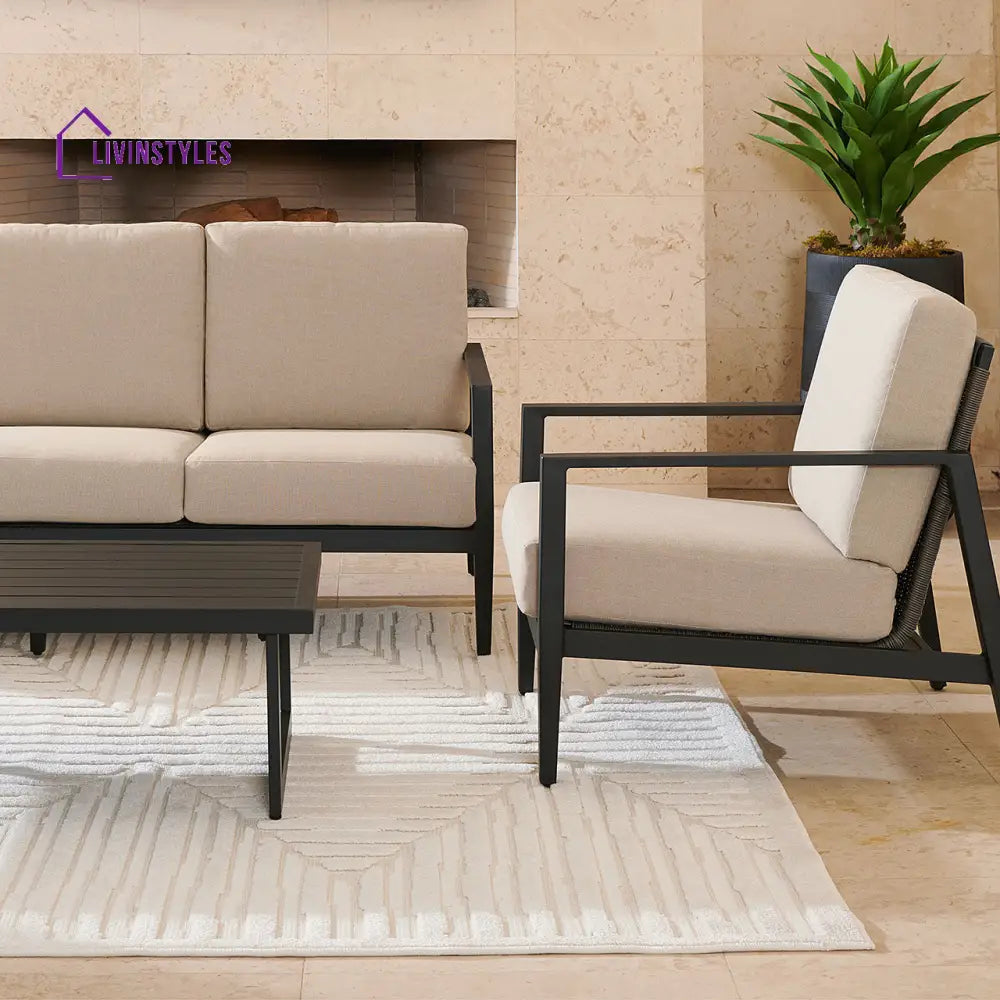 Eliseo Outdoor Sofa Set 3 Seater 2 Single seater and 1 Center Table (Black) - Sofa Sets