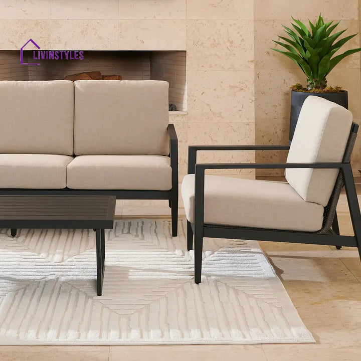 Eliseo Outdoor Sofa Set 3 Seater 2 Single seater and 1 Center Table (Black) - Sofa Sets