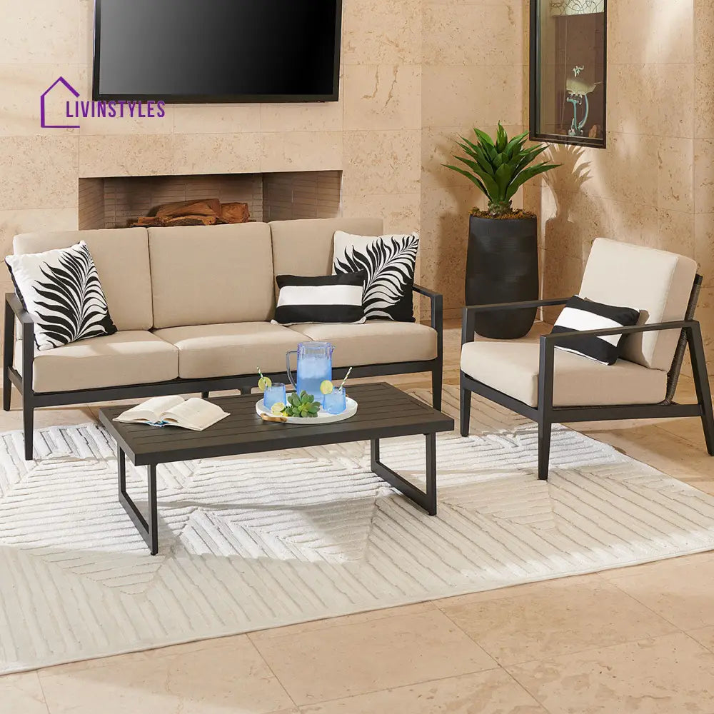 Eliseo Outdoor Sofa Set 3 Seater 2 Single seater and 1 Center Table (Black) - Sofa Sets