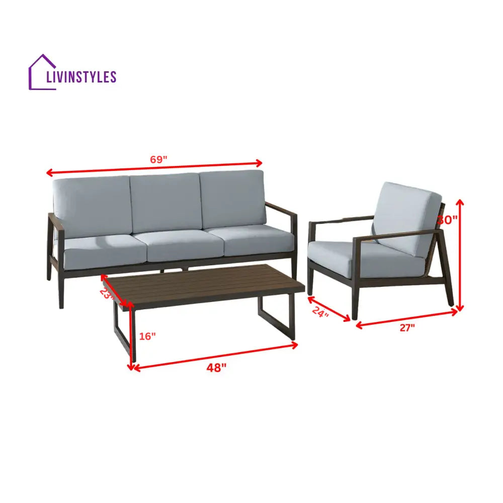 Eliseo Outdoor Sofa Set 3 Seater 2 Single seater and 1 Center Table (Black) - Sofa Sets