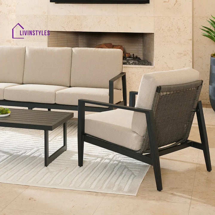 Eliseo Outdoor Sofa Set 3 Seater 2 Single seater and 1 Center Table (Black) - Sofa Sets