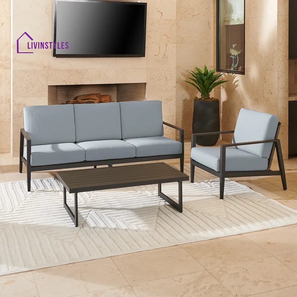 Eliseo Outdoor Sofa Set 3 Seater 2 Single seater and 1 Center Table (Black) - Silver - Sofa Sets