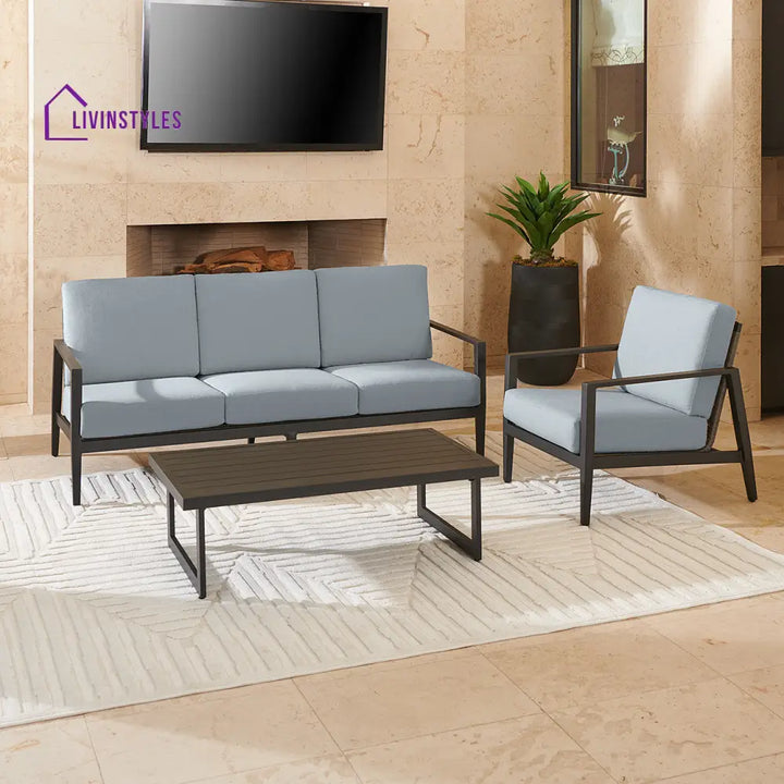 Eliseo Outdoor Sofa Set 3 Seater 2 Single seater and 1 Center Table (Black) - Silver - Sofa Sets