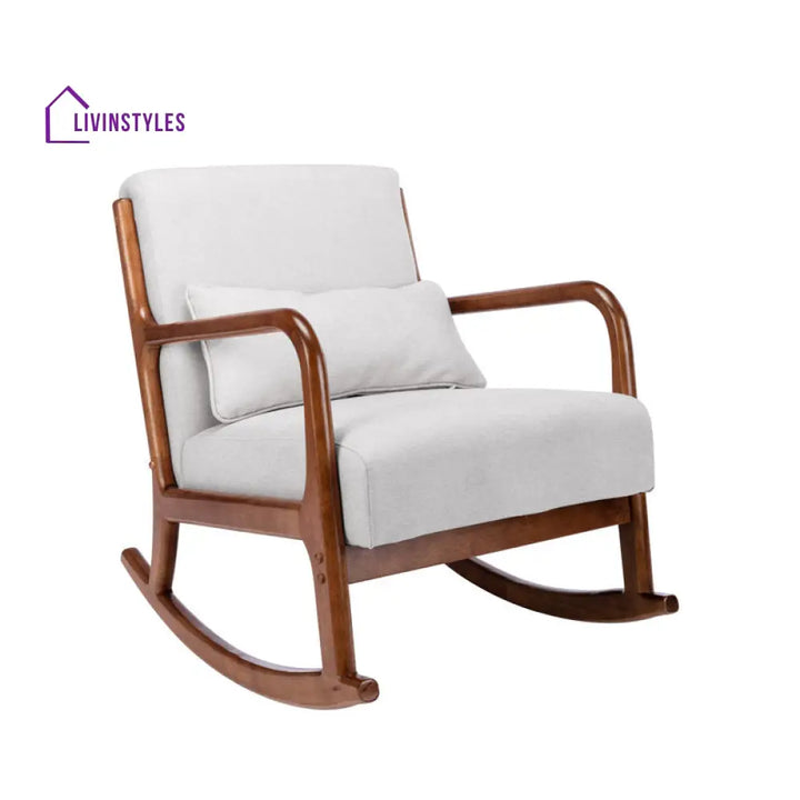 Elisha Solid Wood and Fabric Rocking Chair | Arm Chair | Living Room Chair | Lounge Chair