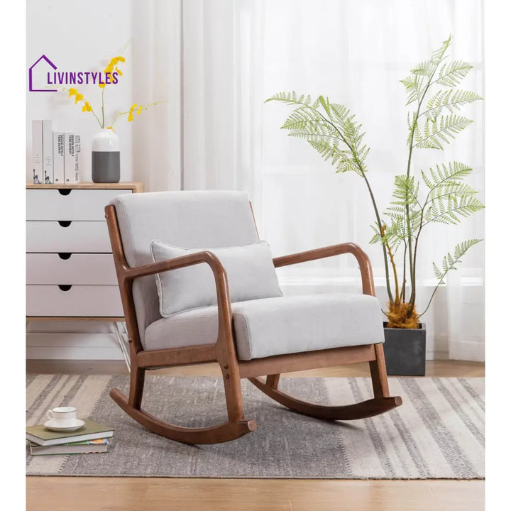 Elisha Solid Wood and Fabric Rocking Chair | Arm Chair | Living Room Chair | Lounge Chair